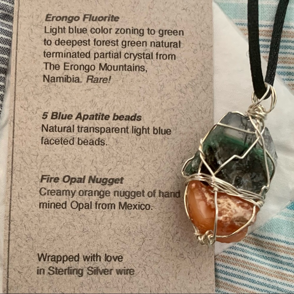 Forest Fluorite, Fire Opal & Apatite Bead Necklace - Picture 5 of 14